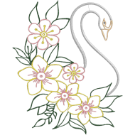 Matriz de Bordado Cisne Com Flores Contorno 